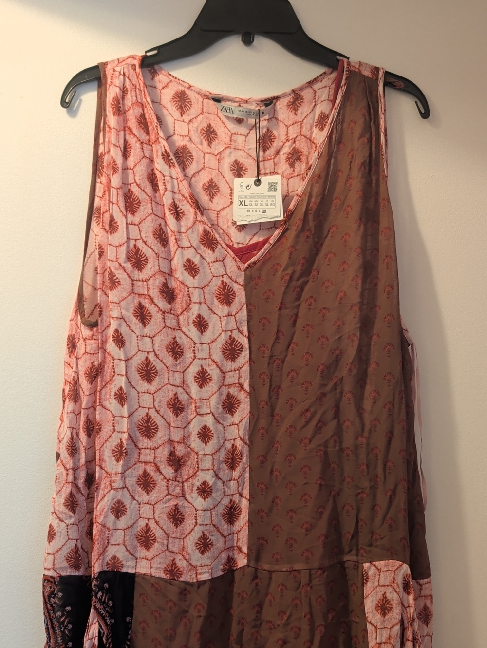 ZARA The Samora Dress Pink And Brown Patchwork V-Neck Sleeveless Tank Maxi Dress